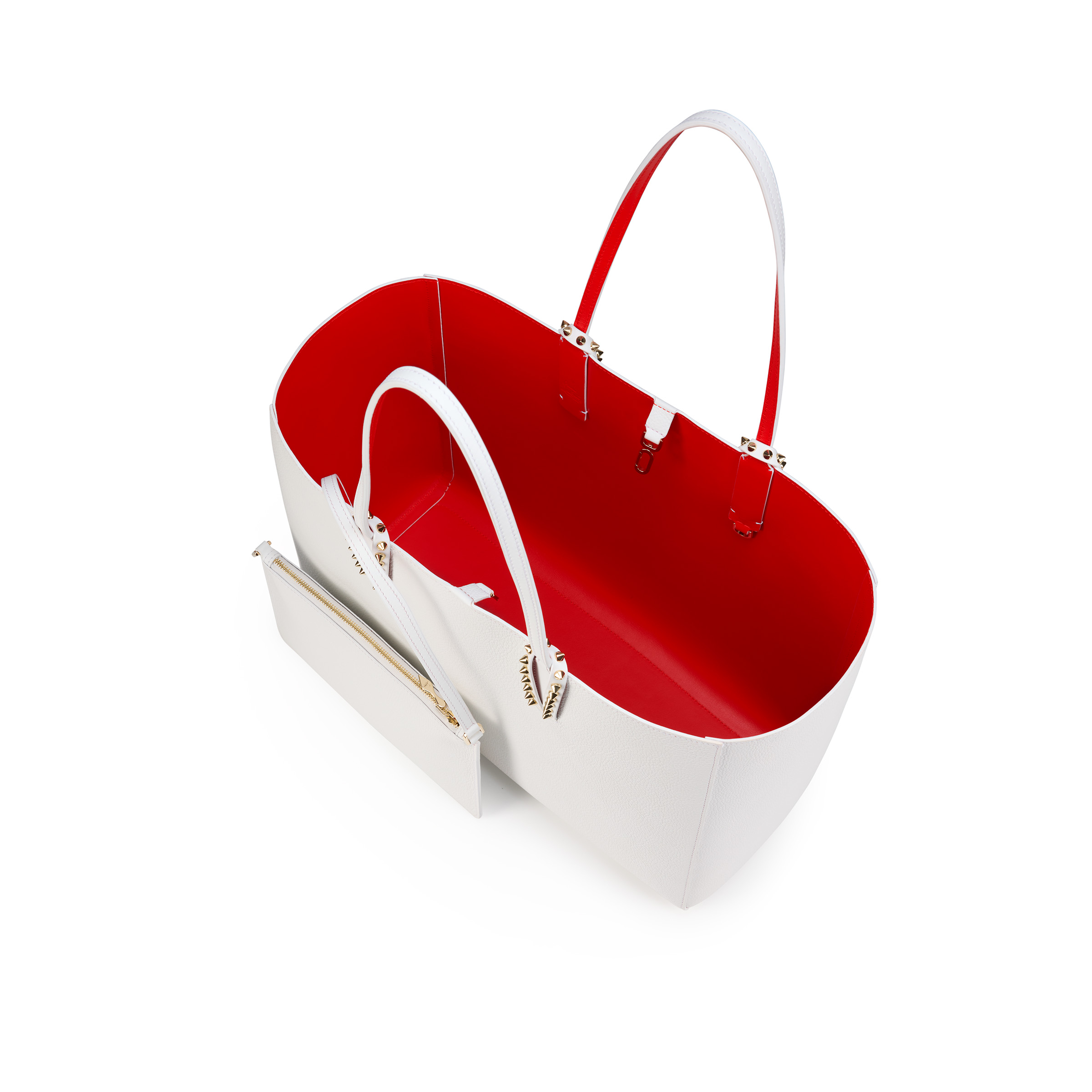 Cabata large - Tote bag - Calf leather and spikes - Bianco