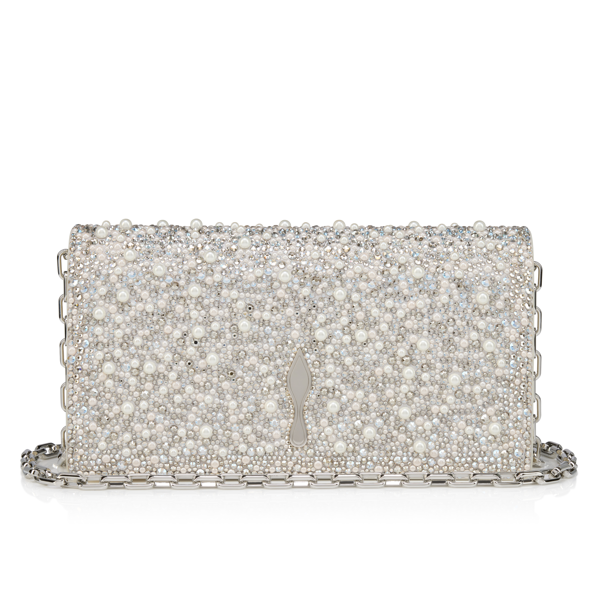 Christian Louboutinシルバーラメビジュー パーティーバッグ Bettina - Clutch - Suede, strass and pearls - Silver - Christian