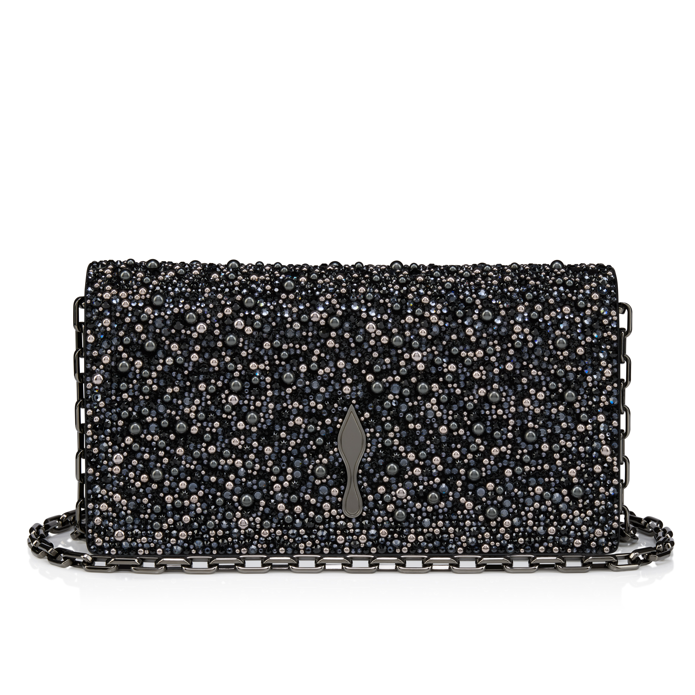 Bettina - Clutch - Veau velours leather, strass and pearls - Black