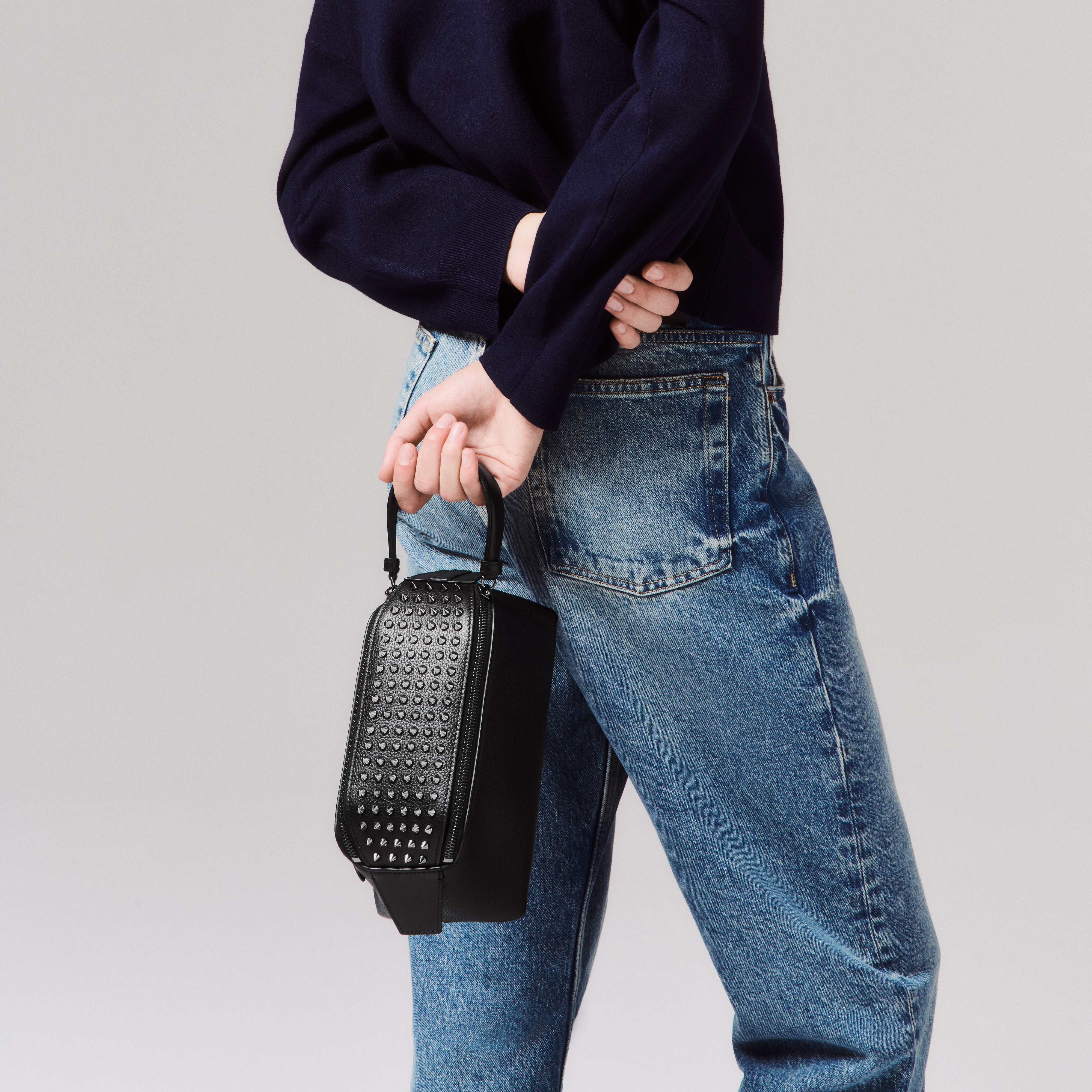 Funky - Pouch - Calf leather and spikes - Black - Christian