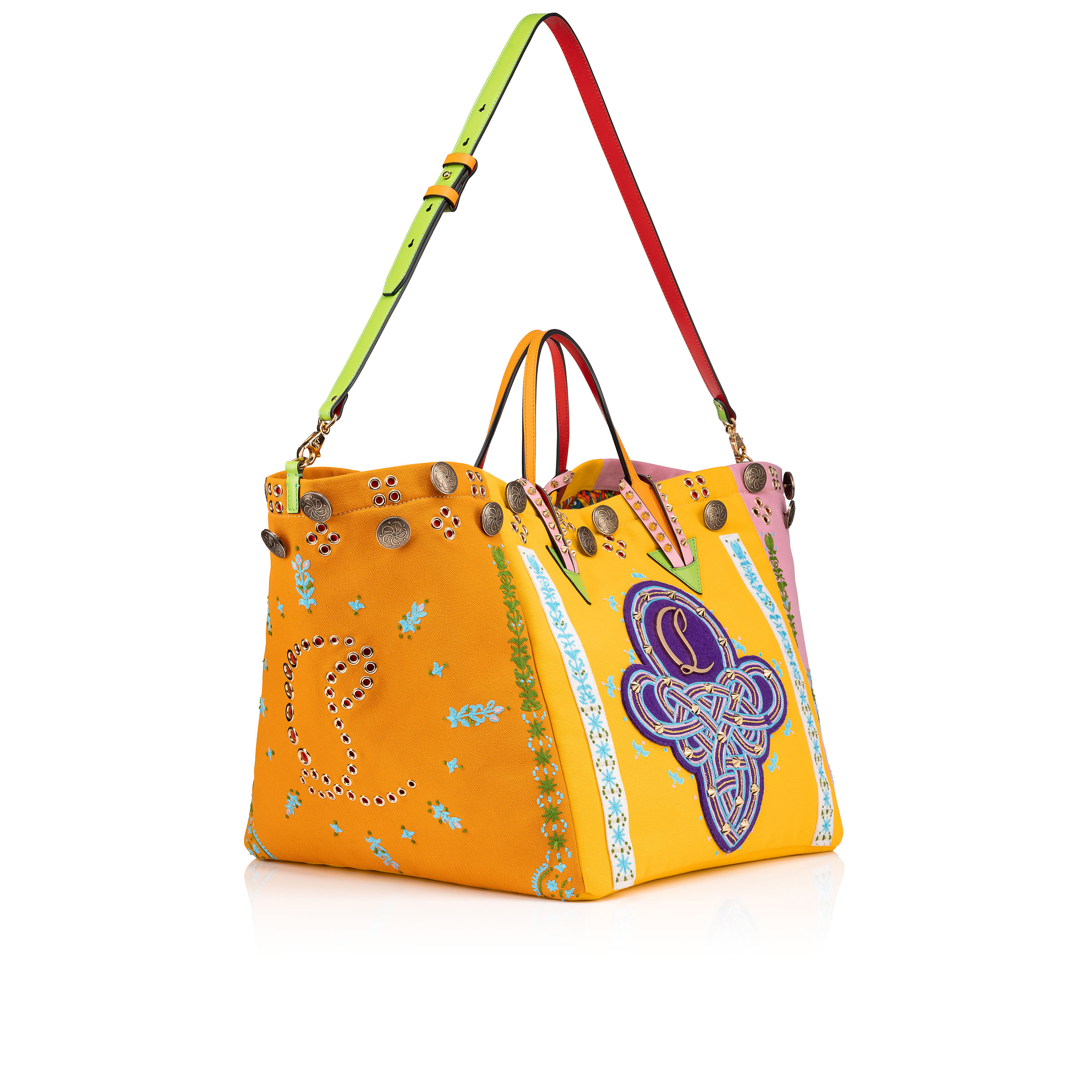 Breizcaba large Tote bag Fabric calf leather and Pontivity embroidery Multicolor Christian Louboutin United States
