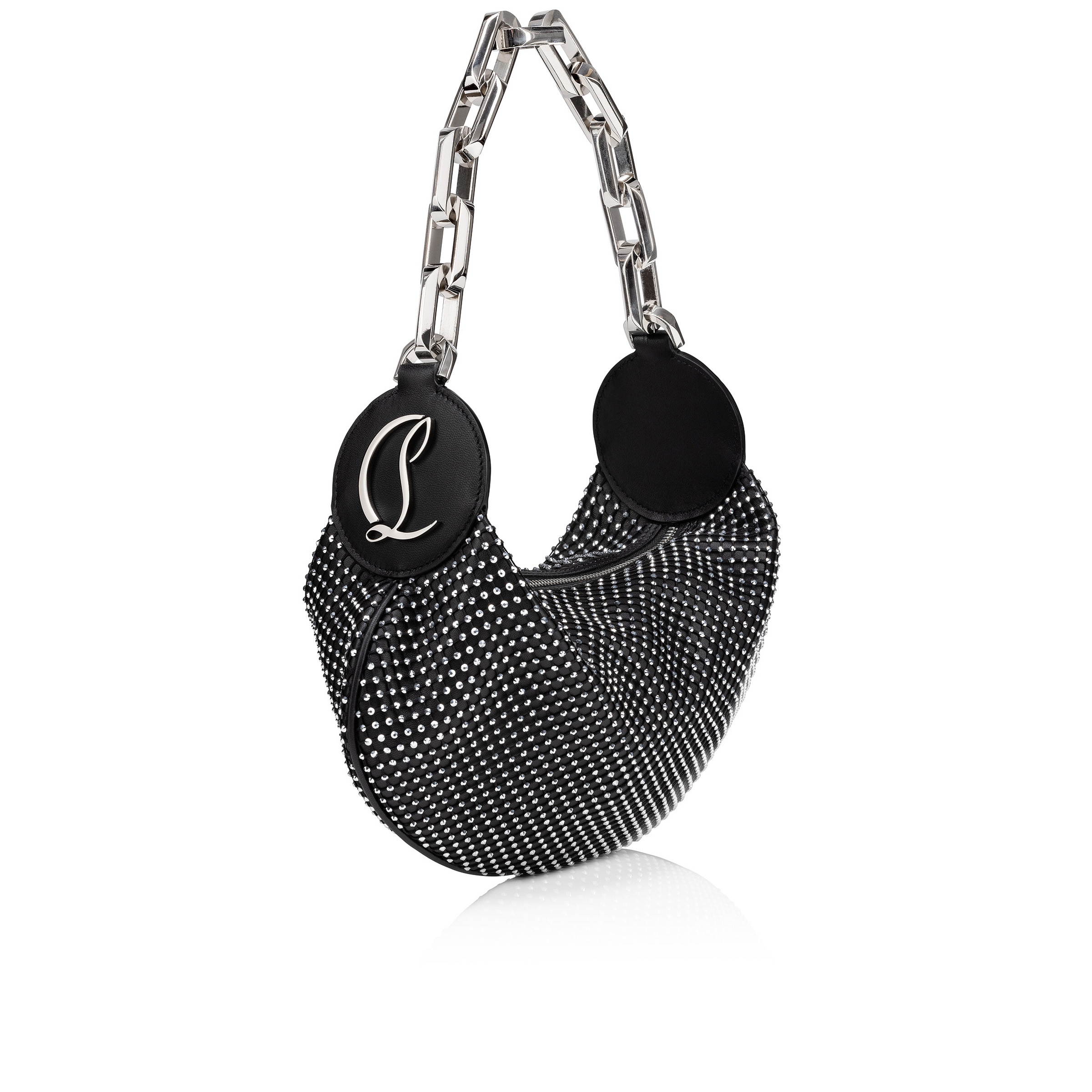 Chain bag - Nappa leather, mesh and strass - Black