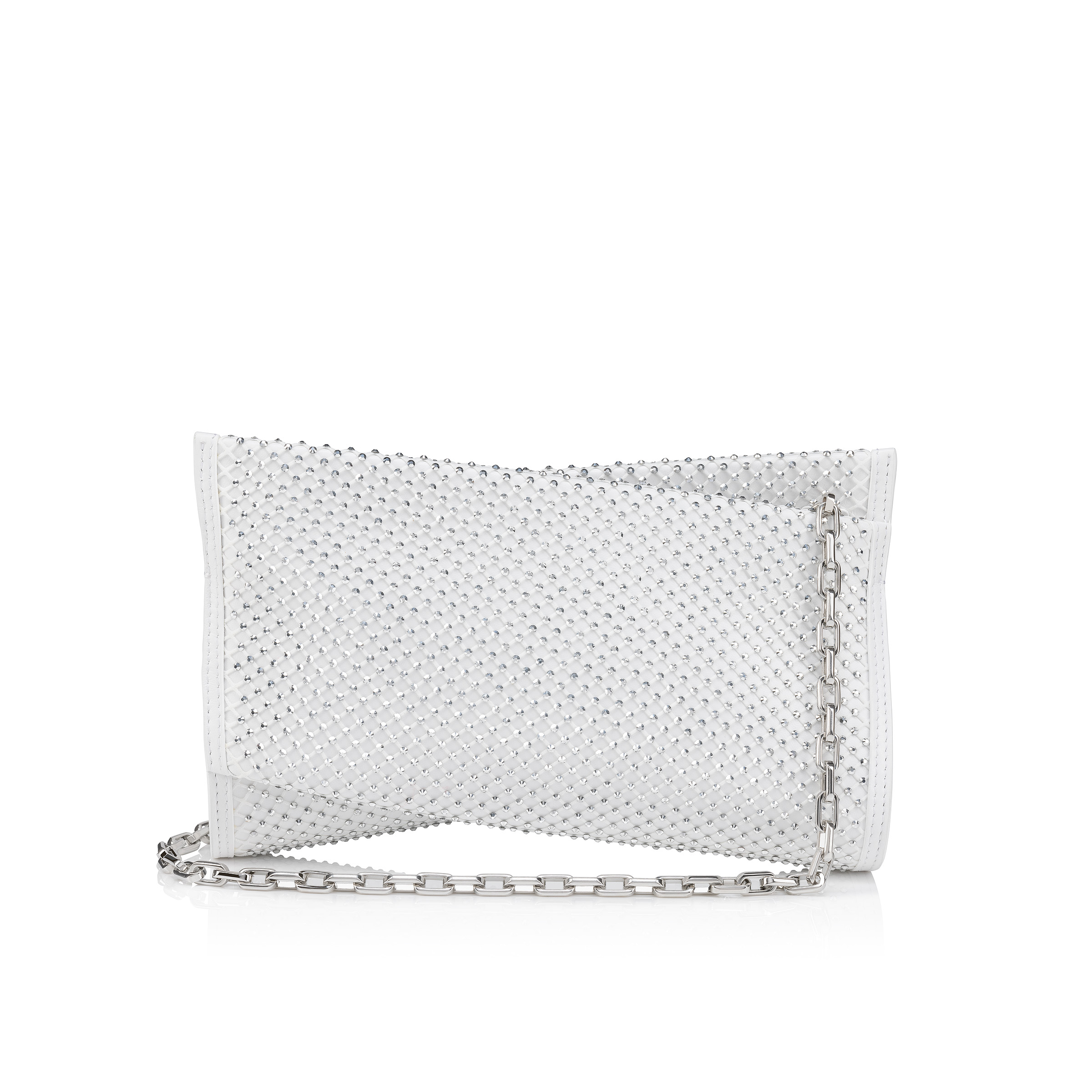 Loubitwist small - Clutch - Nappa leather, mesh and strass - White 