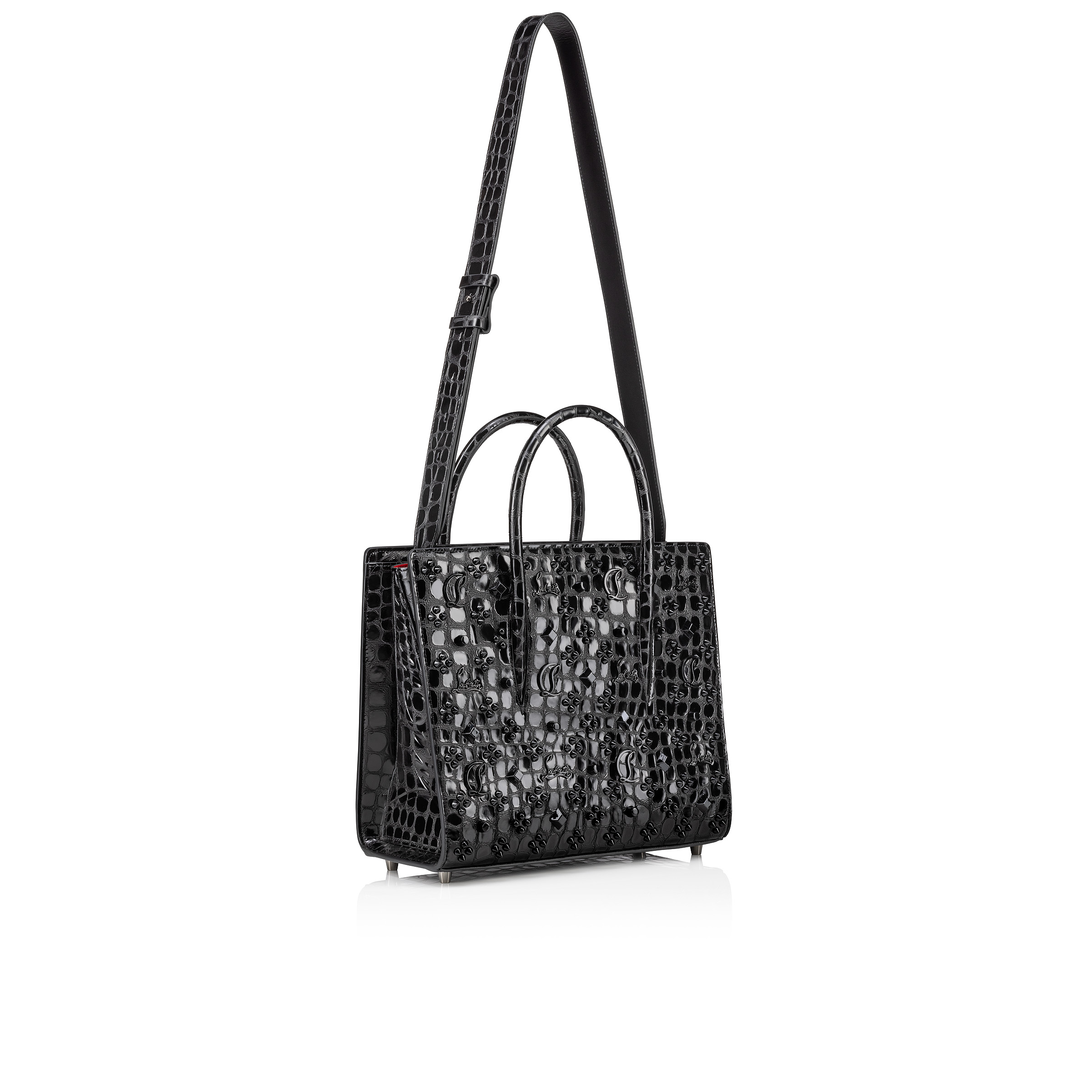 Paloma medium - Top handle bag - Alligator embossed calf leather and spikes  Loubinthesky - Black - Christian Louboutin United States