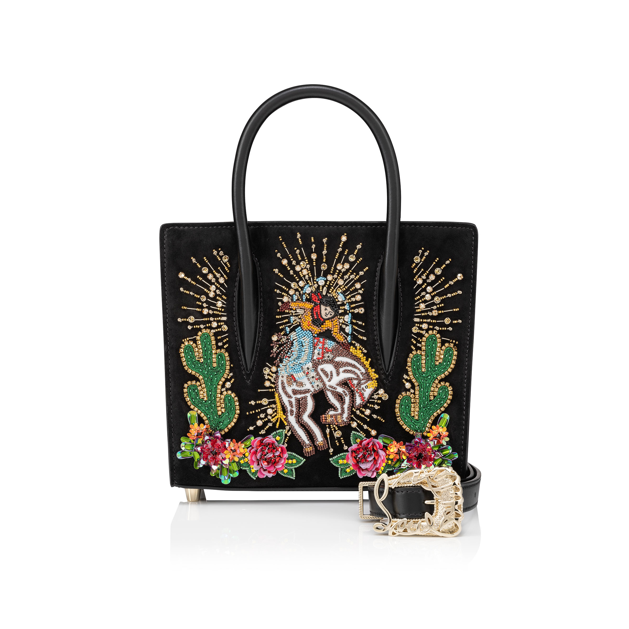 Paloma mini Top handle bag Veau velours calf leather and Lucky embroidery Black Christian Louboutin United States