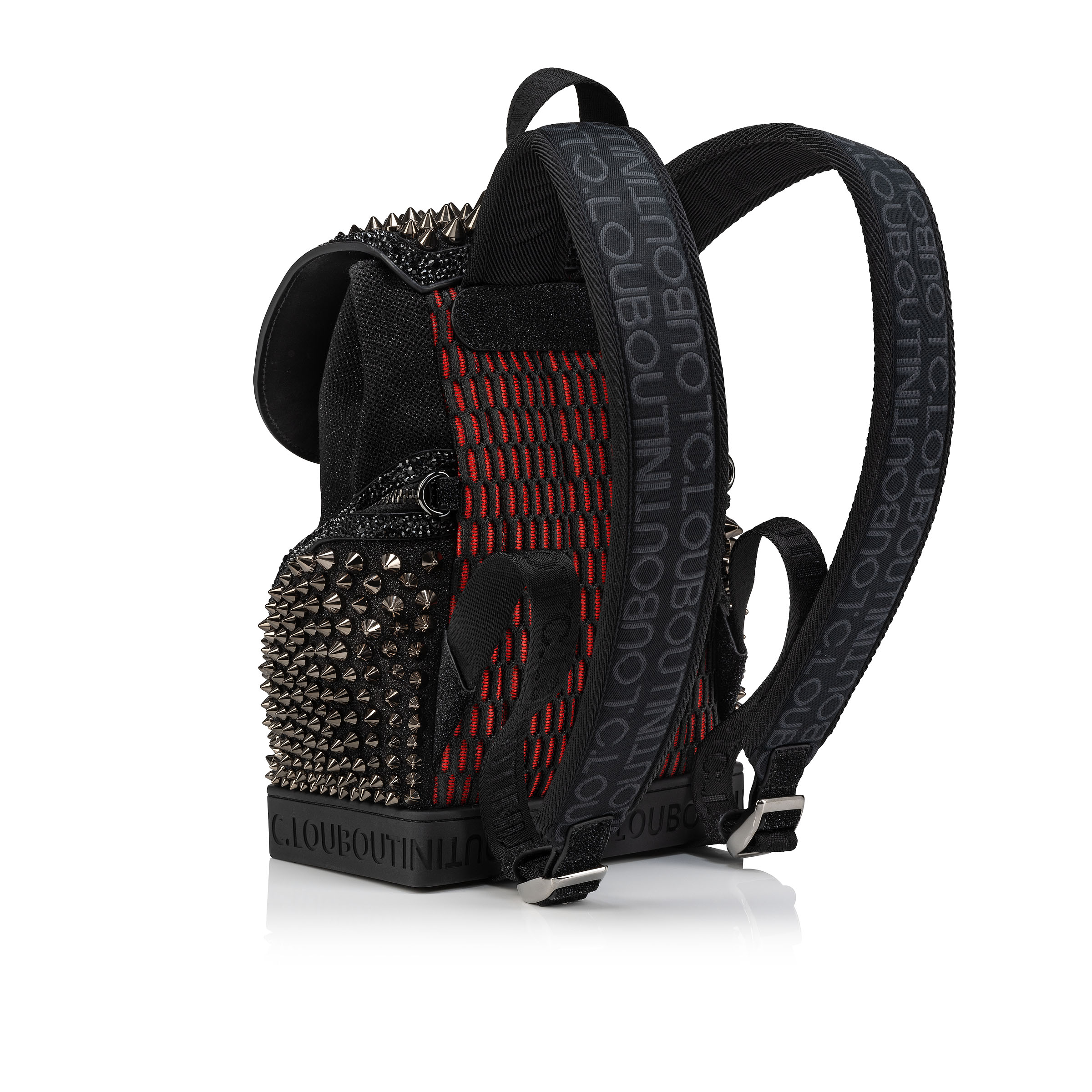Explorafunk small Backpack Denim veau velours and spikes Loubinthesky Black Christian Louboutin United States