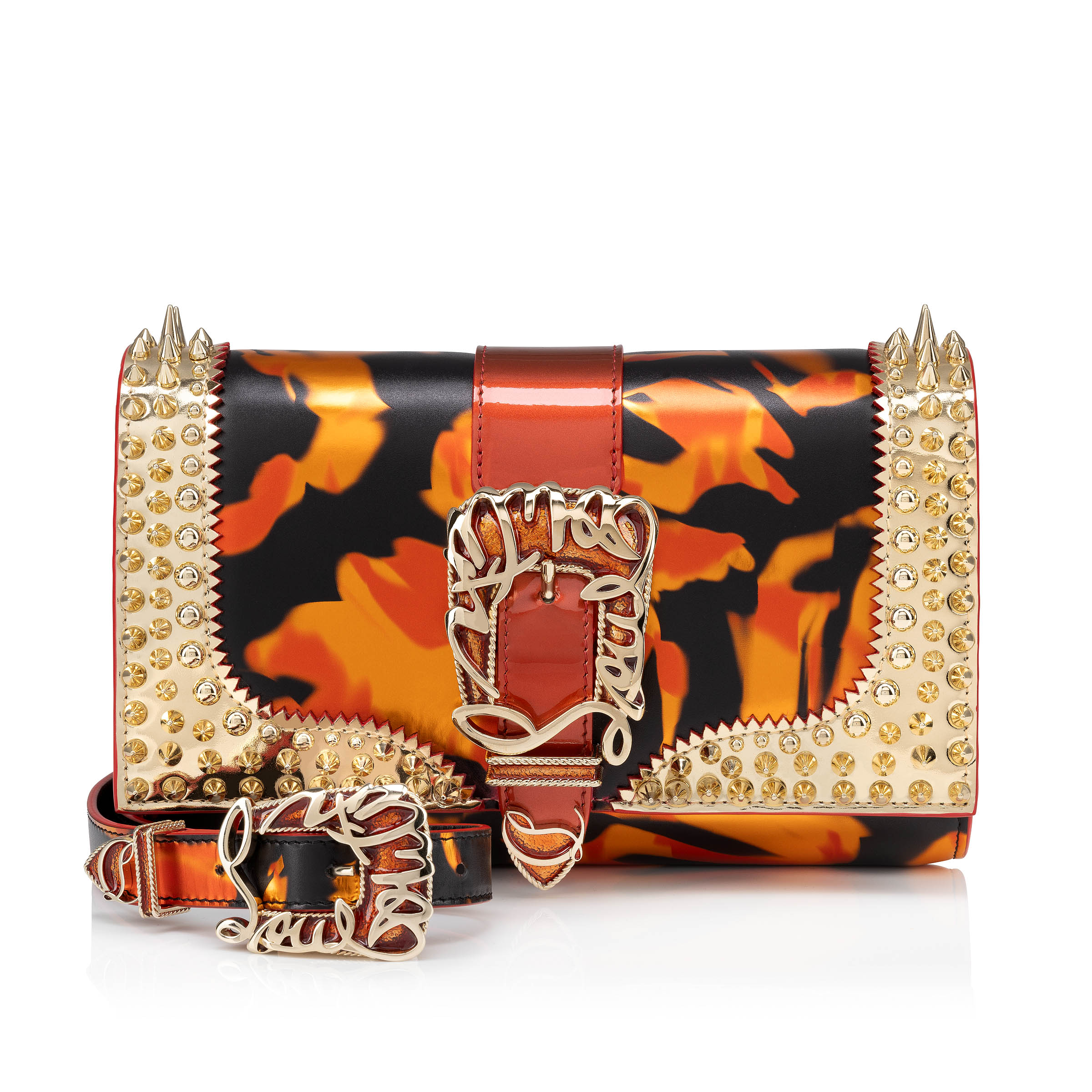 Paloma - Clutch - Laminated calf leather On Fire and spikes - Multicolor - Christian  Louboutin United States