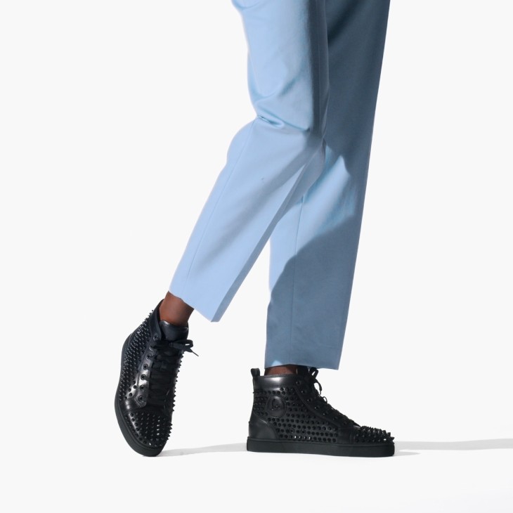 Louis - High-top sneakers - Calf leather and spikes - Black