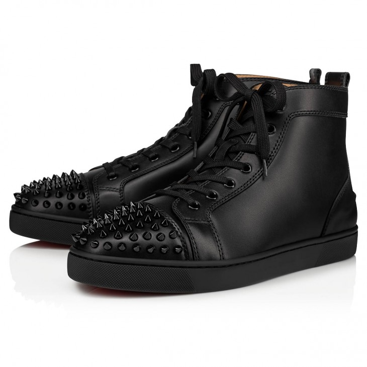 Lou Spikes - High-top sneakers - Calf leather and spikes - Black - Men ...