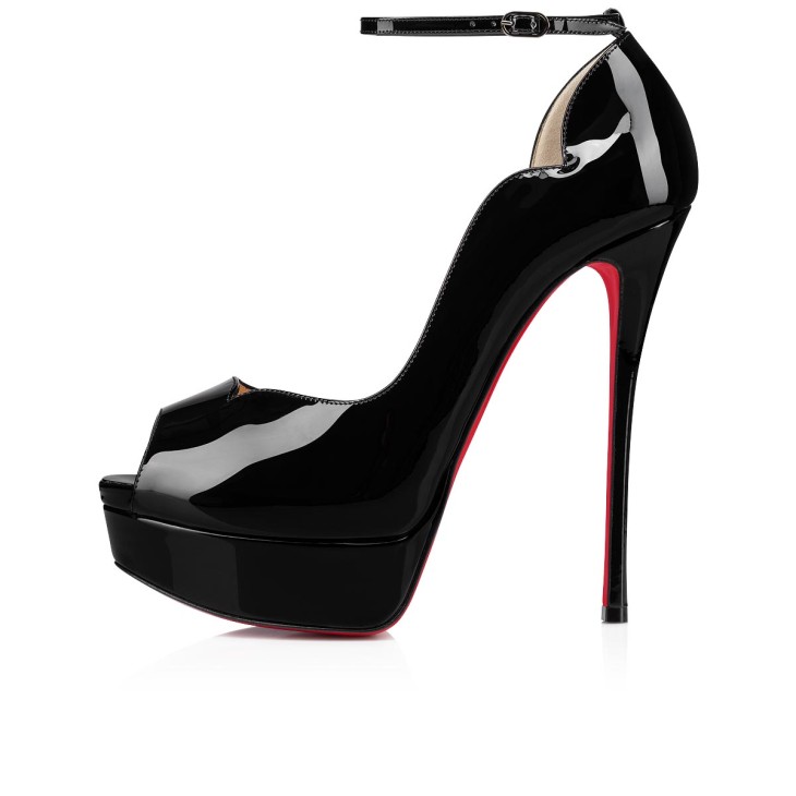 CHRISTIAN LOUBOUTIN Size 5 LADY PEEP Black Platform Heels Pumps Shoes 35 Eur