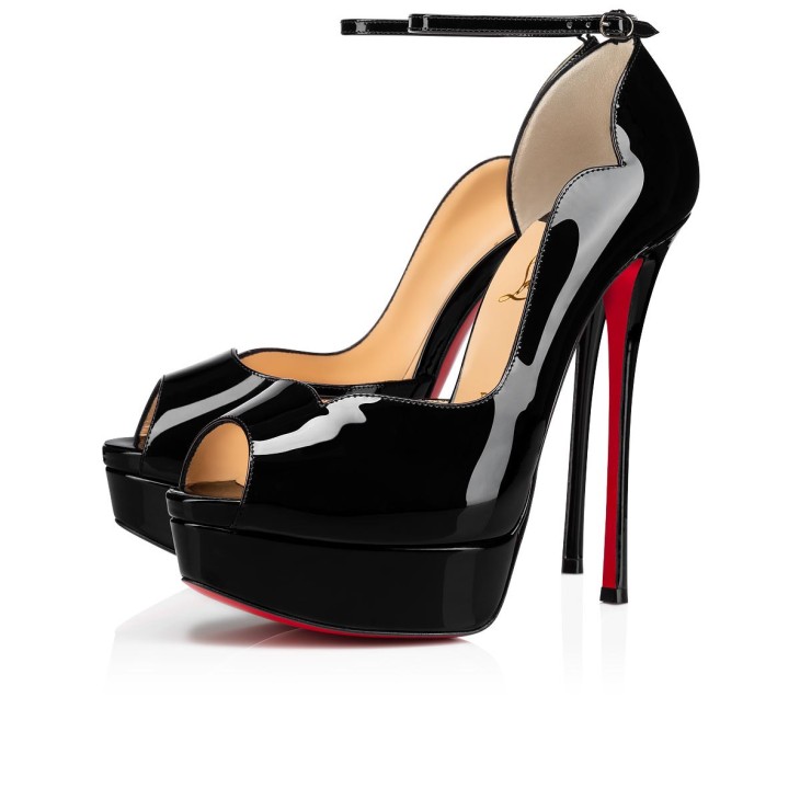 Round Chick Alta - 149 mm Open toe pumps - Patent calf - Black - Christian  Louboutin United States