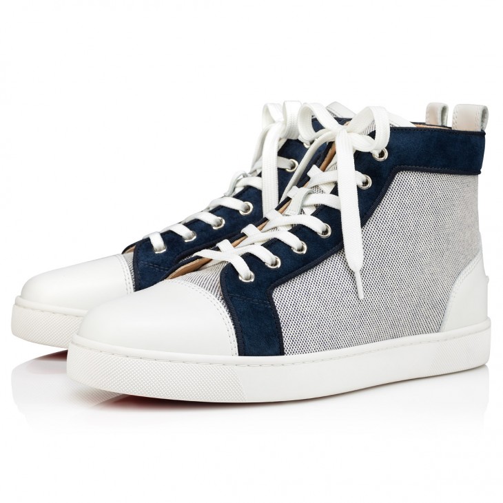 Christian Louboutin - Louis Spikes Leather High-Top Trainers - Mens - White Navy