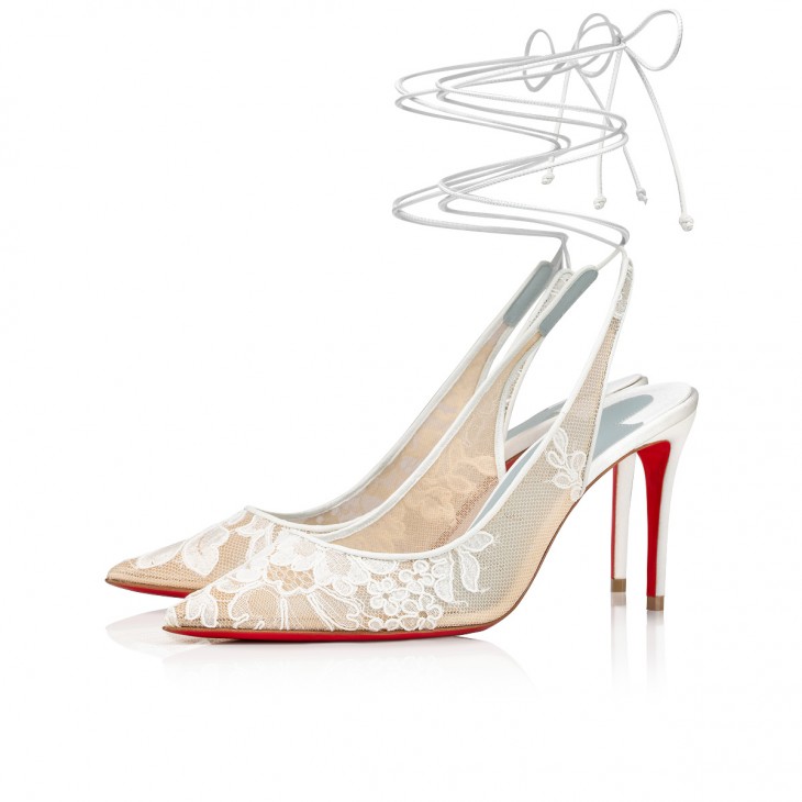 Lace Up Kate - 85 mm Pumps - Mesh, lace Mariée and leather - Off white - Christian  Louboutin