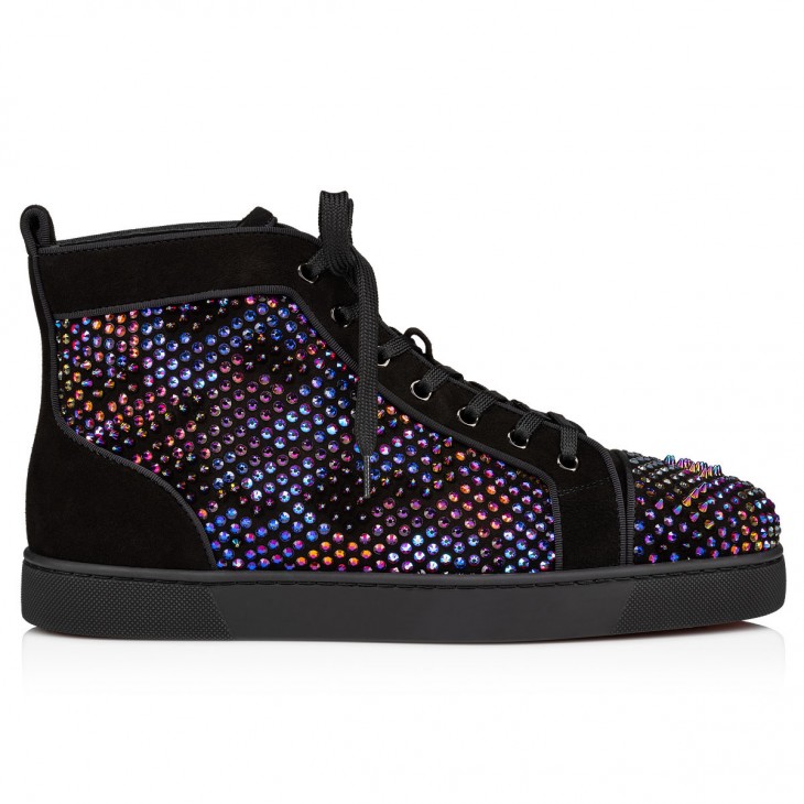 Christian Louboutin Suede Louis Strass High-Top Sneakers - Black - 42