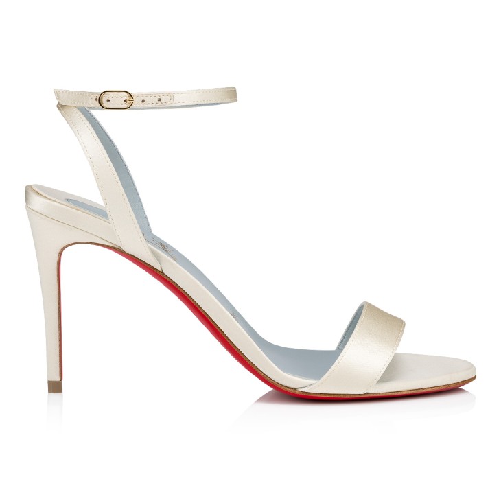 Loubigirl - 85mm Strappy sandals - Crepe satin - Off white - Women