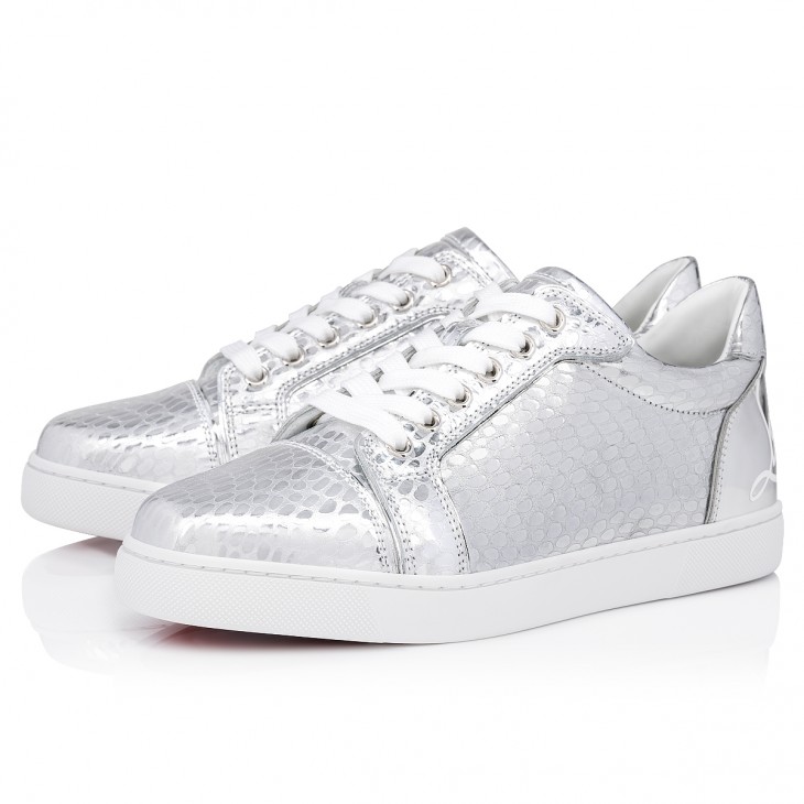 Fun Vieira - Sneakers - Iridescent calf leather and spikes - Silver ...