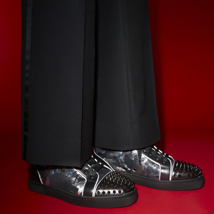 Christian Louboutin Black Multi/Marine Mat Louis Junior Spikes Shoes – AUMI  4