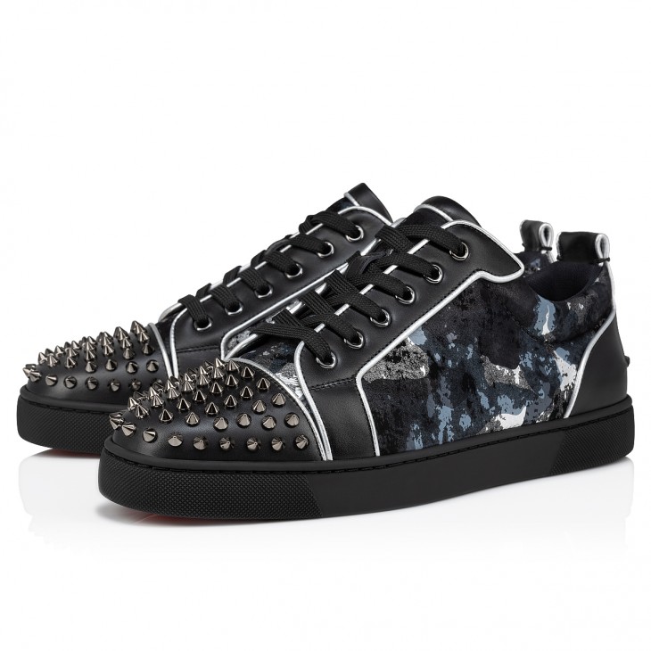 Christian Louboutin Junior Spikes Suede Black Sneakers New