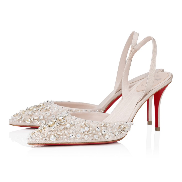 Queenissima Sling 80mm Sling back pumps Moire fabric Leche
