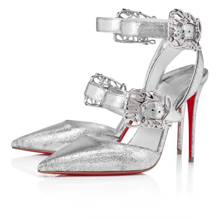 Giddylina 100 mm Strappy pumps Manoir laminated calf leather Silver Women Christian Louboutin United States