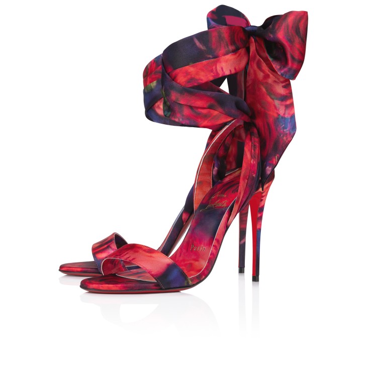 Sandale Du Desert - 100 mm Strappy Sandals - Roses printed crepe satin -  Multicolor - Women - Christian Louboutin United States