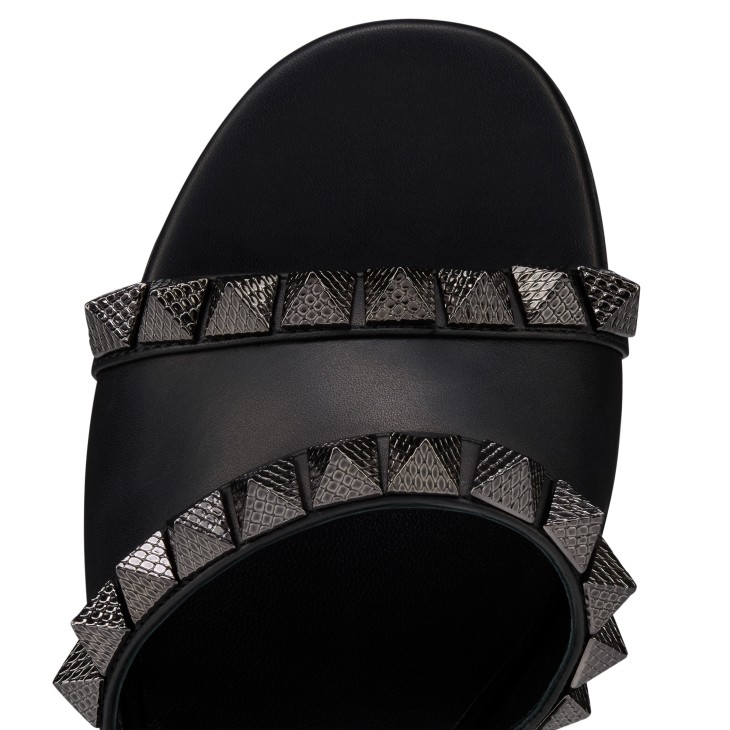 【Christian Louboutin】Pyramule 30 スタッズ レザー ミュール Pyramule - 30 mm Mules - Waxed calf leather - Black - Women