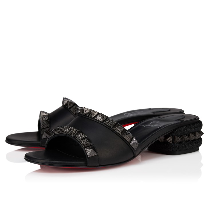 【CHRISTIAN LOUBOUTIN】Pyramule 30 ミラー レザー ミュール Pyramule - 30 mm Mules - Waxed calf leather - Black - Women