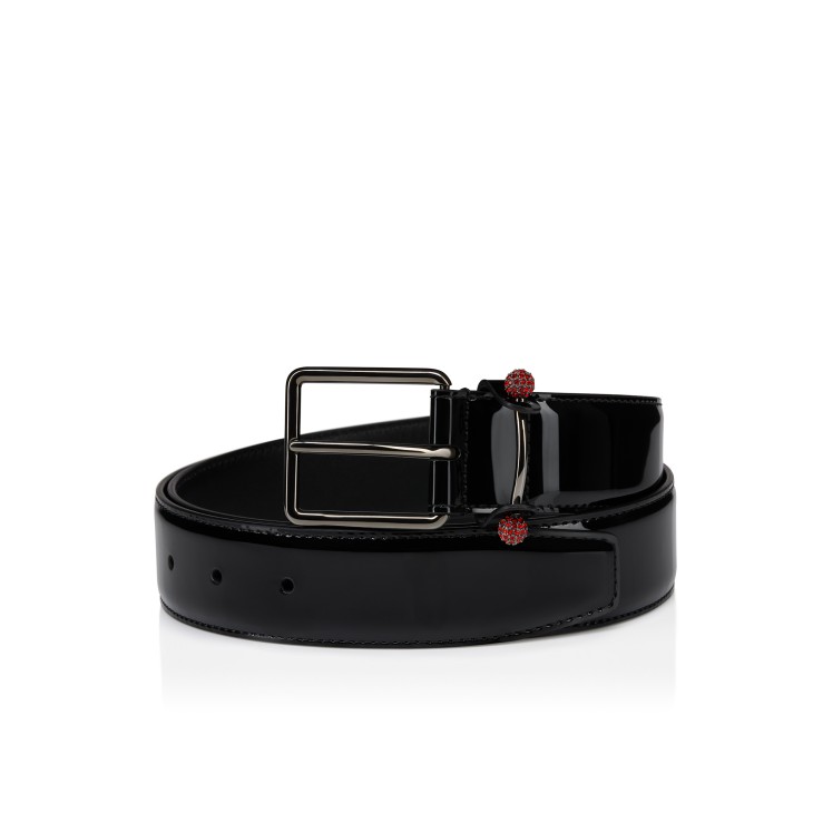 Christian Louboutin レザー ベルト 黒/赤 Chambeliss - Belt - Patent calf leather and strass - Black