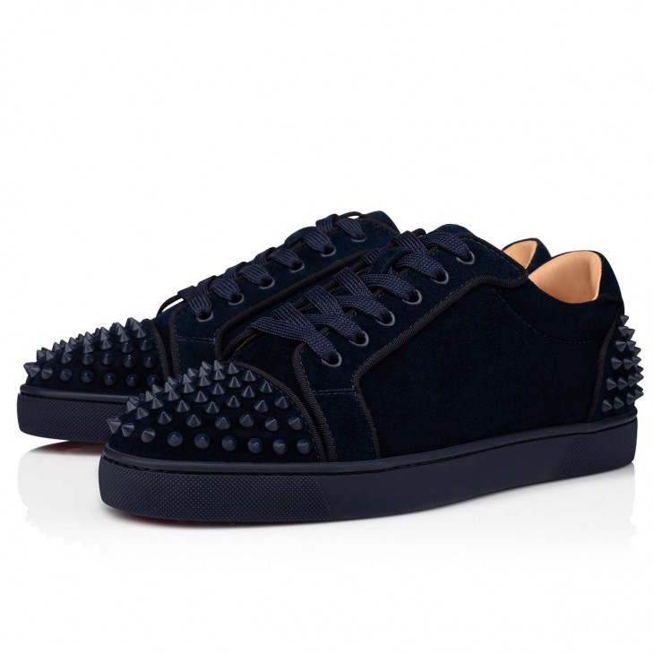 Christian Louboutin Black Leather And Suede Low Top Sneakers Size