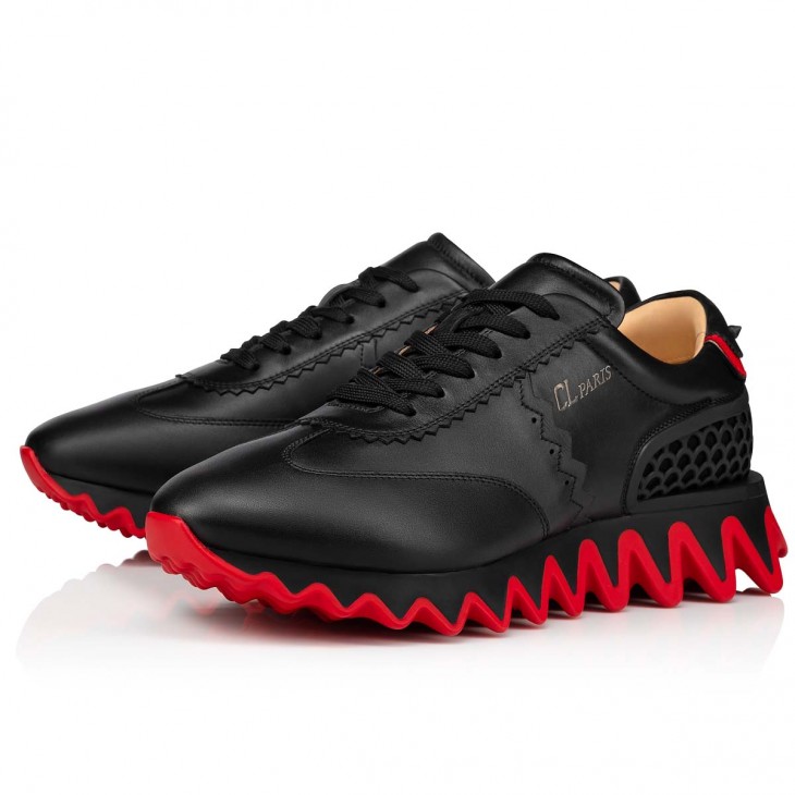 Christian Louboutin Men's Loubishark Mesh & Kid Suede Clear Sole Sneakers, Black/Bianco, Men's, 11D, Sneakers & Trainers Sneakers