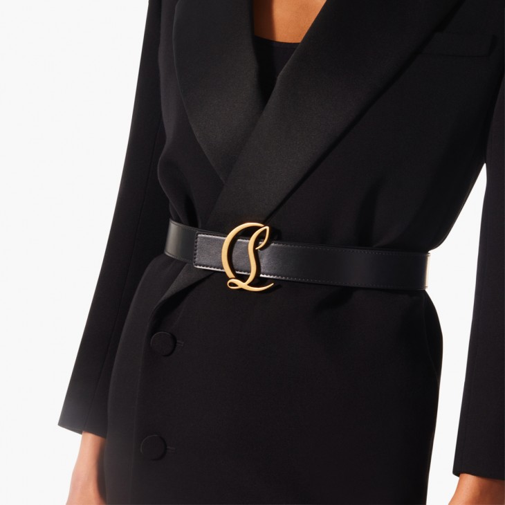 CL Logo - Belt - Smooth calf leather - Black and Antic Gold - Christian ...