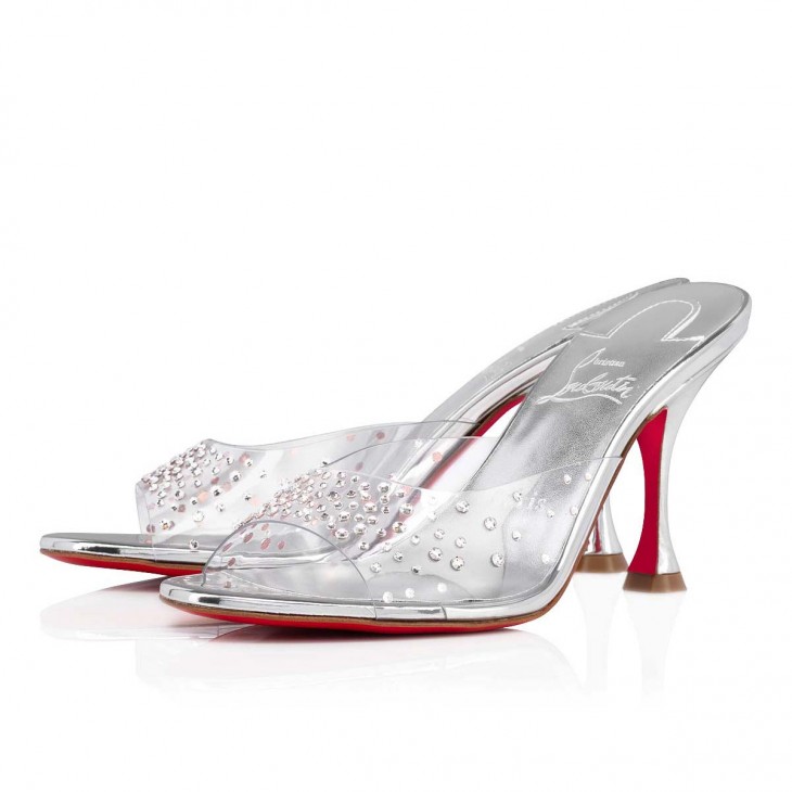 hjælpemotor glas Konkret Degramule Strass - 85 mm Mules - PVC, specchio leather and strass - Silver  - Christian Louboutin