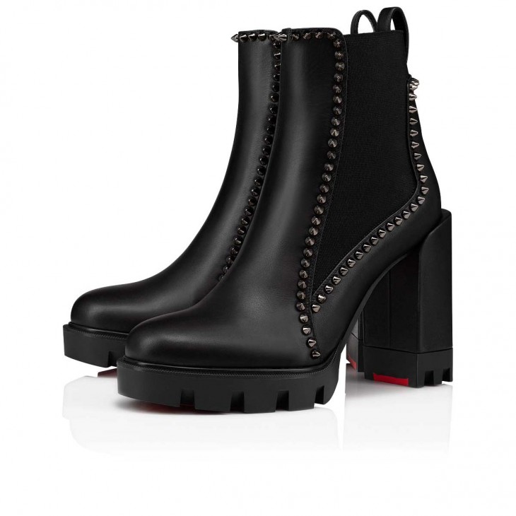 Christian Louboutin Studded High Heel Boots Leather Black silver