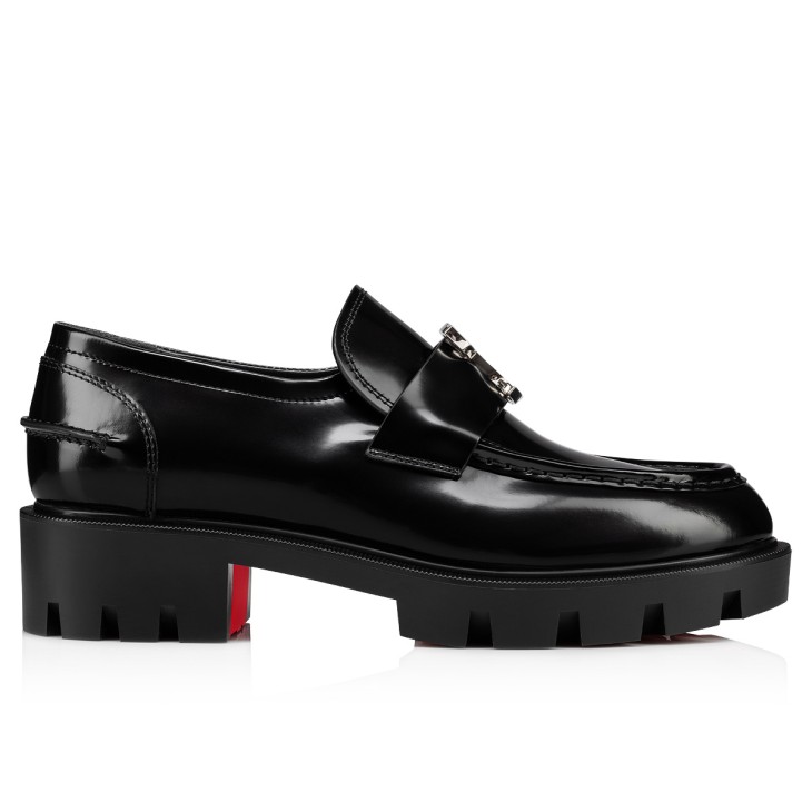 CHRISTIAN LOUBOUTIN CL Moc Lug embellished glossed-leather loafers