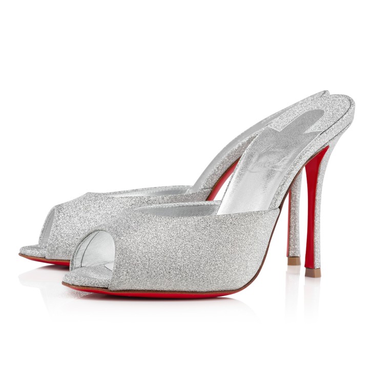 mode Lav vej data Me Dolly - 100 mm Mules - Glittered calf leather - Silver - Christian  Louboutin
