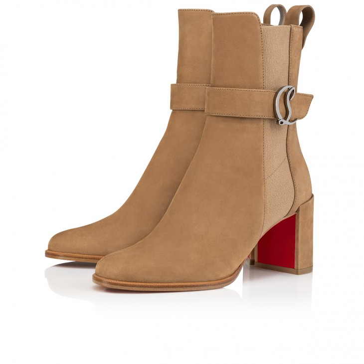 Christian Louboutin Leather Buckle Red Lug Sole Chelsea Booties
