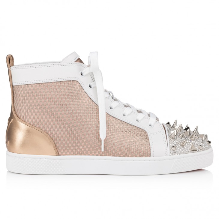 Christian Louboutin Metallic Gold Leather Louis Spikes Lace Up High Top  Sneakers Size 41 Christian Louboutin