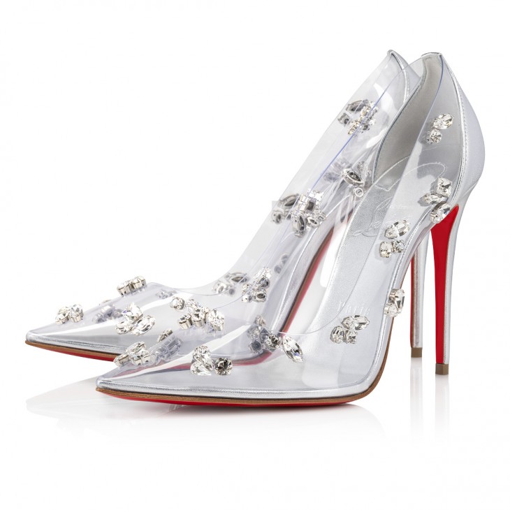 Christian Louboutin Silver Leather and PVC Spike Me Pumps Size 41