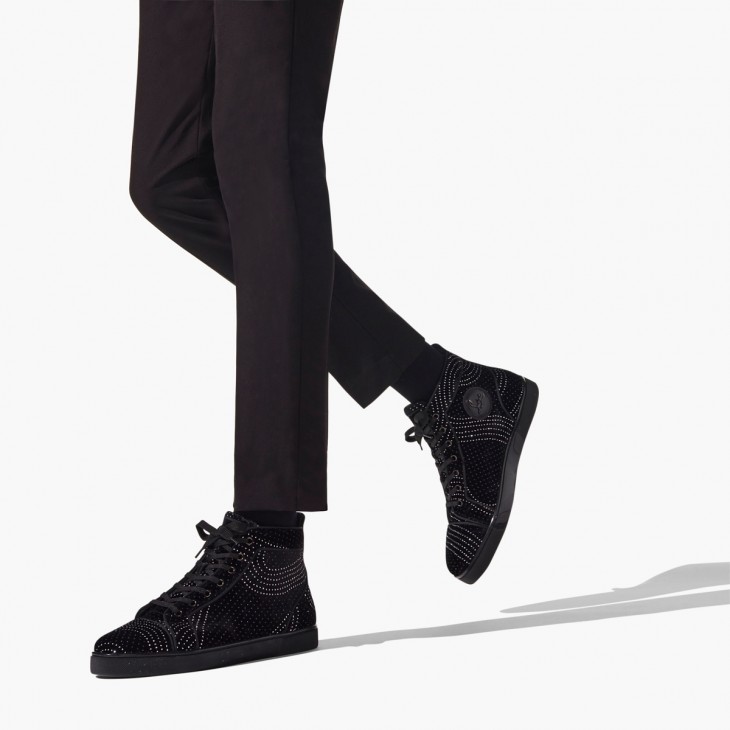 Christian Louboutin Men's Louis Suede Embellished Sneakers - Black - Hi-Top Sneakers - 7