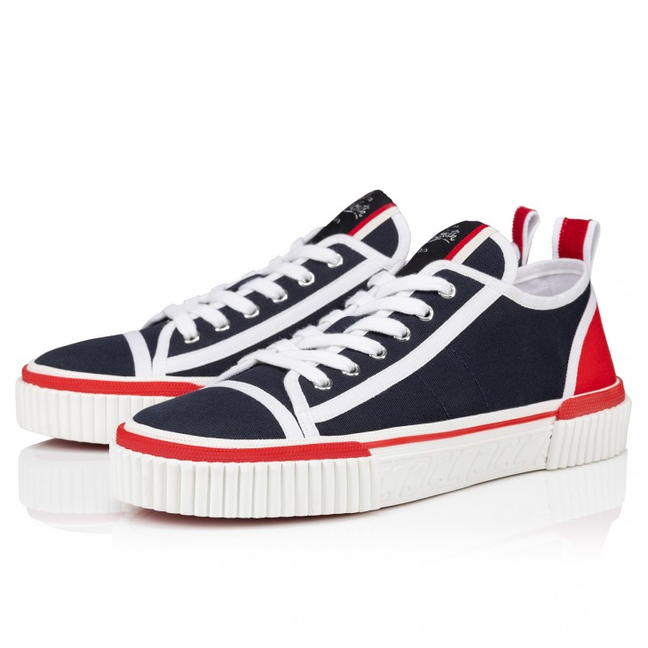 Christian Louboutin Navy Blue/Black Woven Fabric and Leather