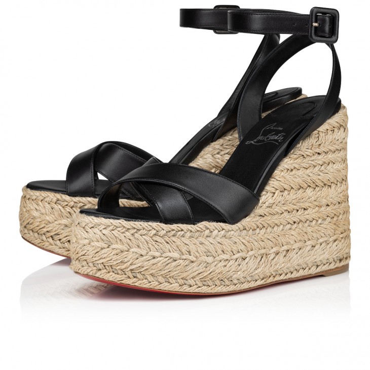 Leather And Jute Platform Sandals in Black - Christian Louboutin