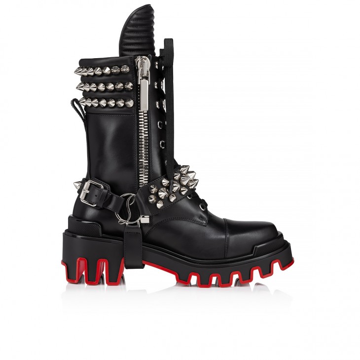 Christian Louboutin Studded Buckle Detail Mid Calf Boots