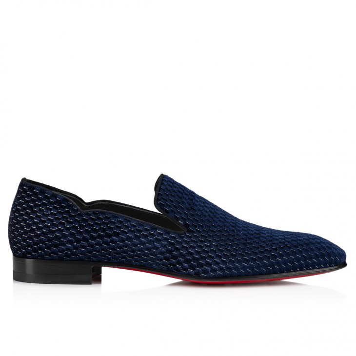 Christian Louboutin Navy Blue/Black Woven Fabric and Leather