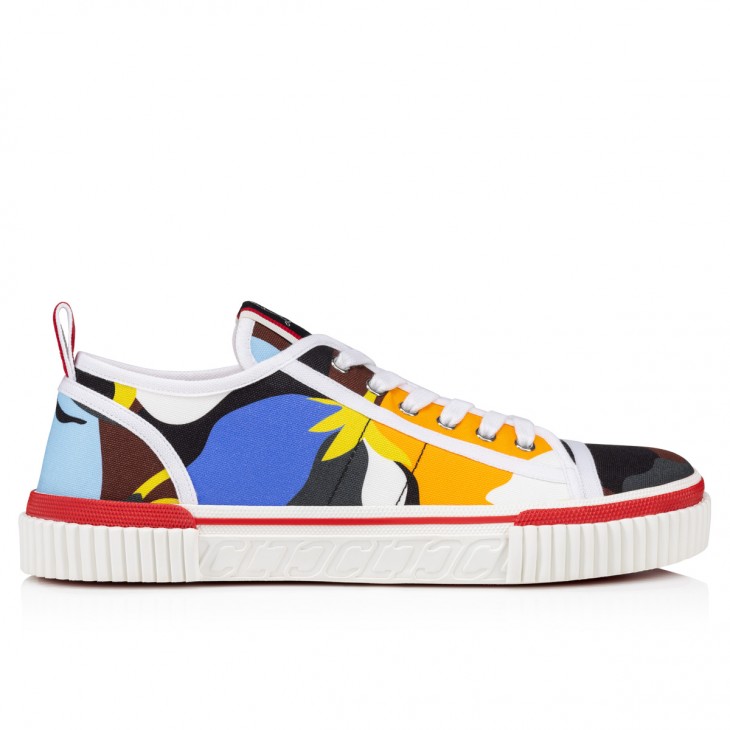 Christian Louboutin Men's Pedro Red Sole Canvas High-Top Sneakers