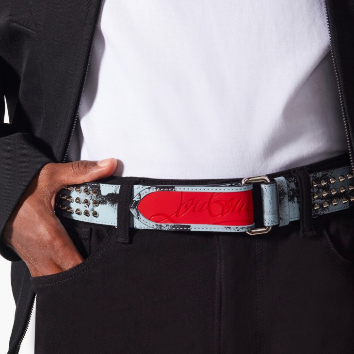 Christian Louboutin Loubi Spike Black Leather Belt Size 100/40