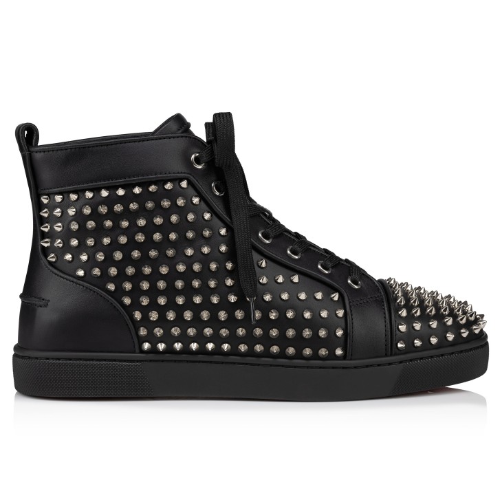 Louis Spikes High Top Sneakers Calf leather and spikes Black Men Christian Louboutin United States