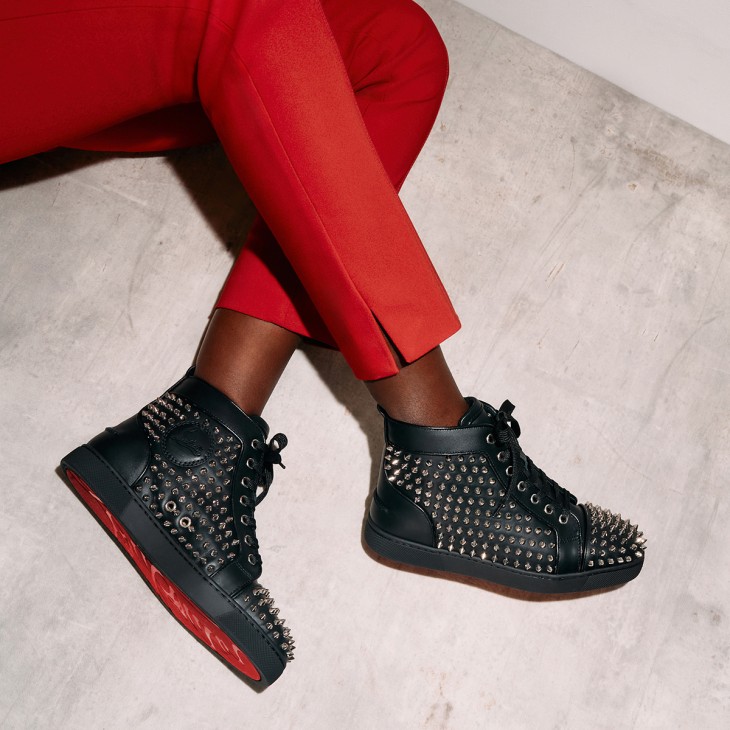 Louis Night Spikes High Top Sneakers Calf leather nappa leather and spikes Black Women Christian Louboutin United States