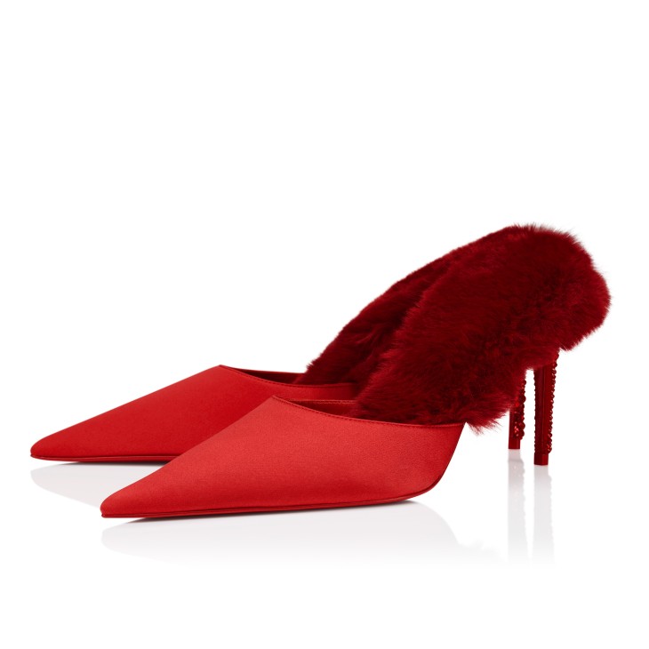 KM Fur - 85 mm Mules - Crepe satin, faux fur and veau velours