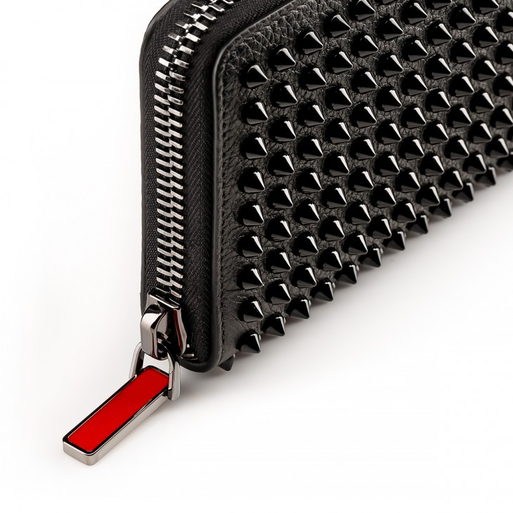 Christian Louboutin Panettone Rock Stud Spike Leather Round-Zip-Wallet  Black x red Christian Louboutin