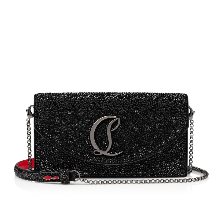 Loubi54 small - Clutch - Calf leather and strass - Black